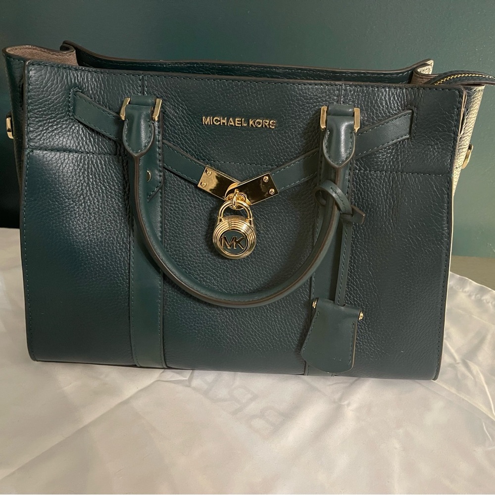 NWT Michael Kors Nouveau Hamilton Large Leather Satchel- Dark Atlantic